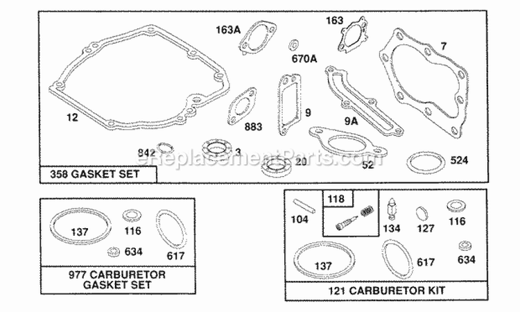 Gasket Sets Diagram and Parts List for 124882-3424-02  Briggs and Stratton Engine